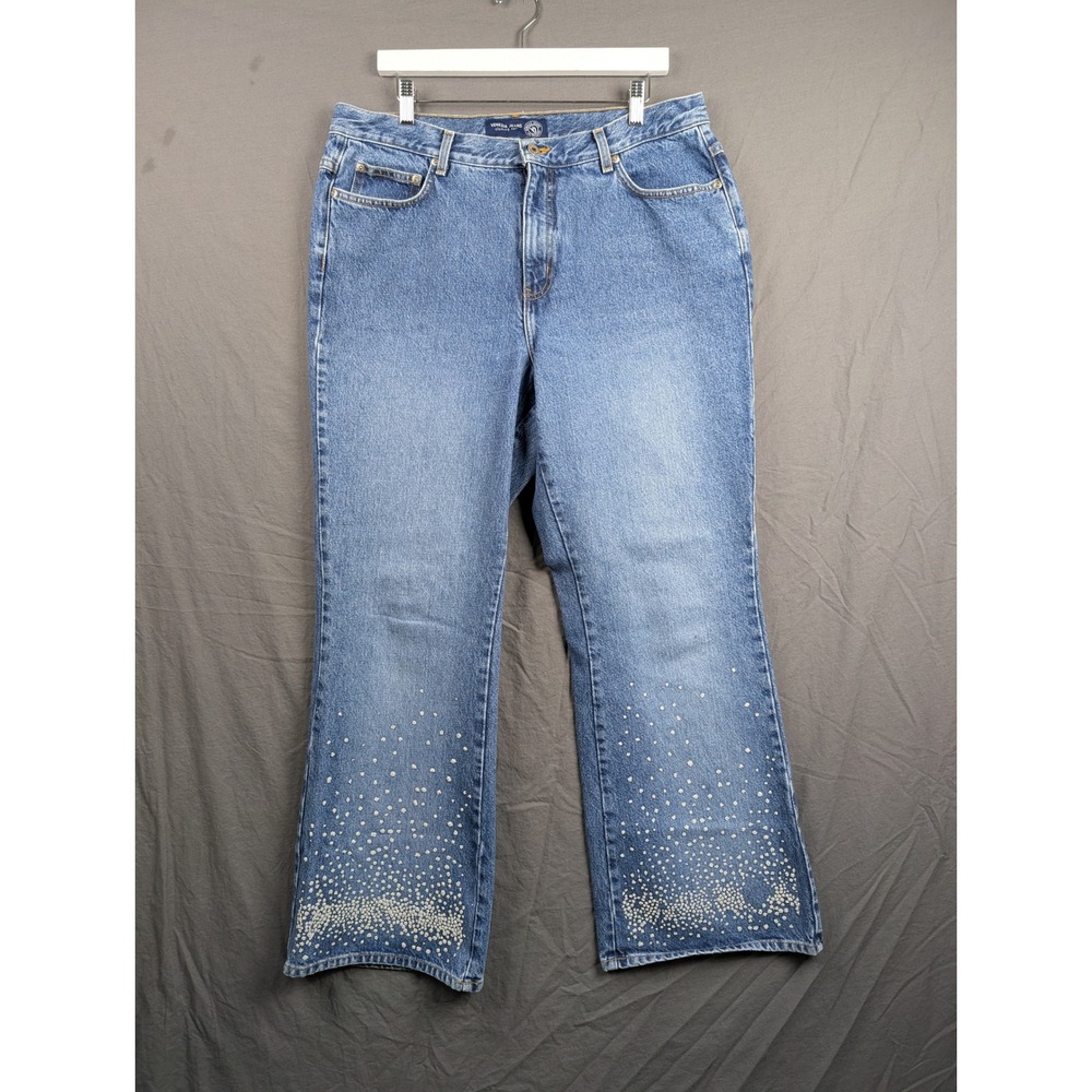 Venezia Jeans Womens 16 Blue Denim Pearl Beaded Flare‎ Leg Jeans